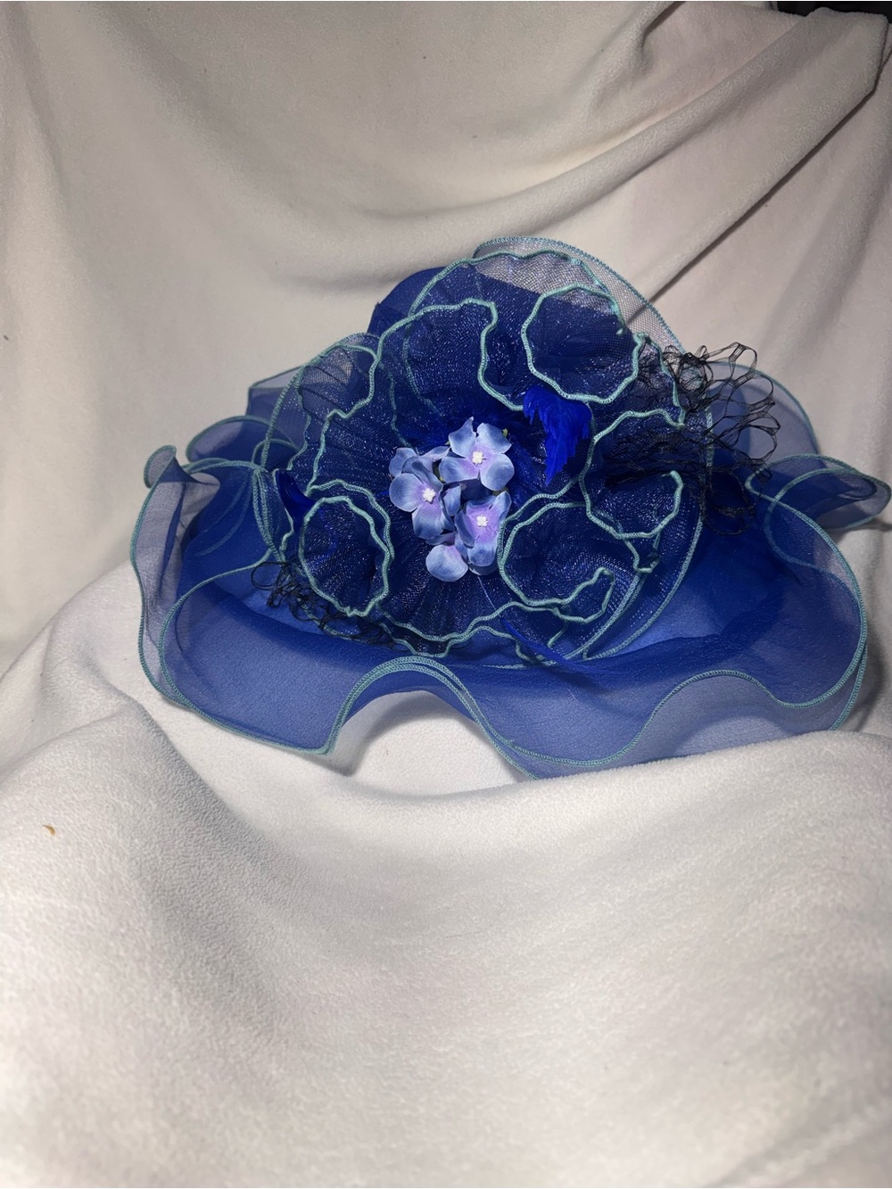 Source Unknown Royal Blue Floral Organza Hat - Women Accessories